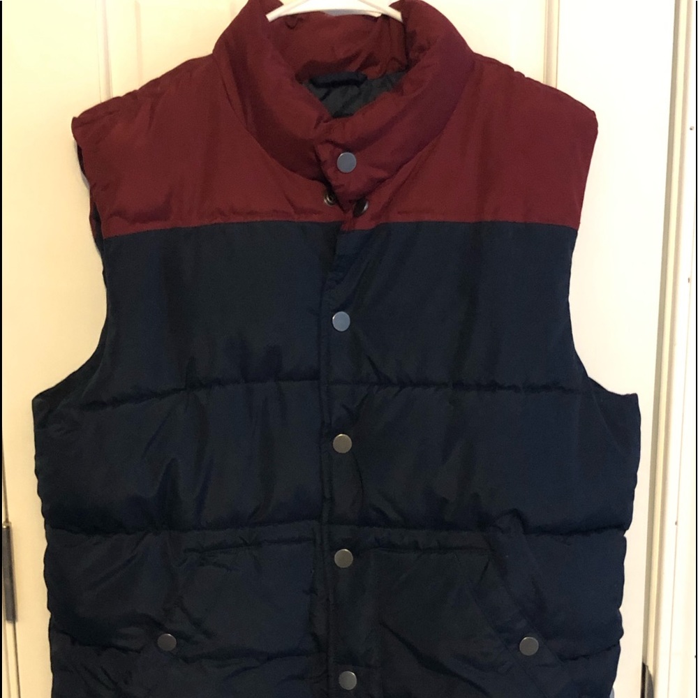 Navy and burgundy puffer vest